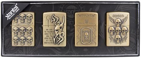 Embossed Windproof Lighters - Skulls, Set of 4