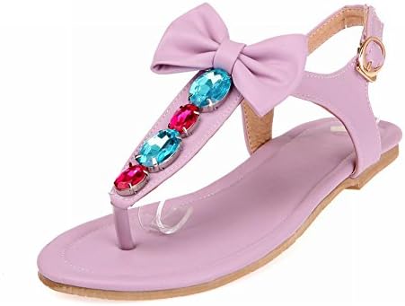 Kellytb Womens Sweet Crystal Leather Bows Upper Flip-plops Sandals (5.5, purple)