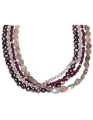 MyStrand Autumn Rhapsody Necklace Set, Adjustable Length 16"-24"-32": Multi Strand Sterling Silver, Garnet, Freshwater Pearl, Faceted Labradorite Beaded Necklace Set
