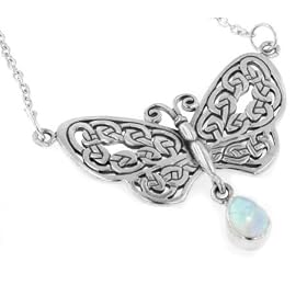 Sterling Silver Celtic Knot Filigree Butterfly with Genuine Rainbow Moonstone... by Silver Insanity