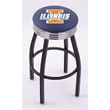 Illinois Fighting Illini 25 Single-ring Swivel Bar Stool with 2.5 Ribbed Chrome Accent Ring