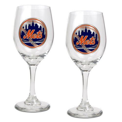 New York Mets MLB 2pc Wine Glass Set - Primary Logo