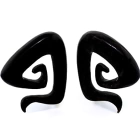 Pair 2 Gauge (6mm) Serpentine Trinity Horn Plugs Organic Body Jewelry