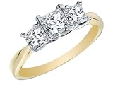 Princess Cut Diamond Engagement Ring and Three Stone Anniversary Ring 1 Carat (ctw) in 14K Yellow Gold (Certified)