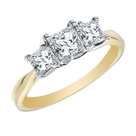 Princess Cut Diamond Engagement Ring and Three Stone Anniversary Ring 1 Carat (ctw) in 14K Yellow Gold (Certified)