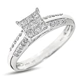 1/2 Carat T.W. Round, Princess Cut Diamond Women's Engagement Ring 14K White Gold Women's Engagement Ring - Free Gift Box -