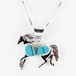 Southwestern Turquoise Inlaid Horse Pendant in Sterling Silver by Native American Indian Artist on a 18" Sterling Box Chain, #7540