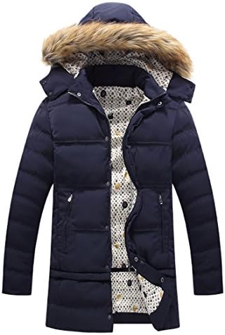 ZongCO Mens Fur Hooded Thick Winter Coat Outwear Blue X-Large