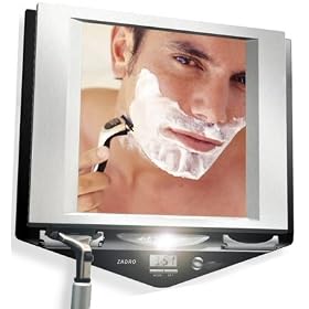Z`Fogless Lighted Shaving Mirror with Clock, Stainless Steel and Black Finish by Z'Fogless