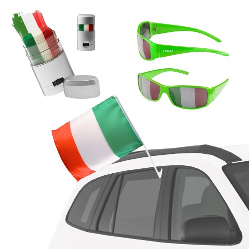 Taffstyle® Fan Set Fanartikel Italien Auto Fahne Brille Schminkstift Fussball WM Weltmeisterschaft 2014 & EM Style – 3 teiliges Autoset Italia