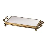 Antique Gold Hollywood Regency Bamboo Marble Serving Tray