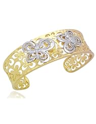 18k Gold Over Sterling Silver Two-Tone Diamond Accent Butterfly Cuff Bracelet