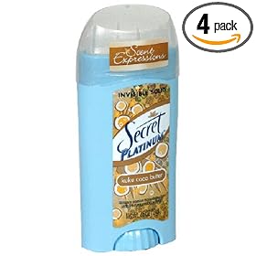Secret Scent Expressions Platinum Anti-Perspirant/Deodorant, Invisible Solid, Kuku Coco Butter, 2.6-Ounces (Pack of 4)