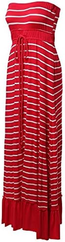 Cheary Coneey Women's Solid Plain Tube Strapless Maxi Dresses AWDTD027 Red Medium