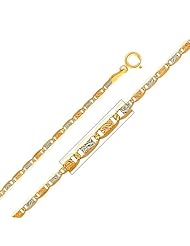 14K Tri Color Gold 2.1mm Valentino Diamond Cut Chain Necklace with Spring Clasp - 18" Inches