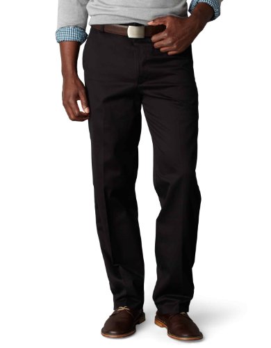 Dockers Men's Signature Khaki D3 Classic Fit Flat Front Pant, Black, 40x30