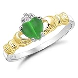 Sterling Silver Two Tone Emerald Heart Cat's Eye Claddagh Ring Sizes 4 to 10 Bargain