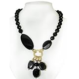 Black Faceted Flower Agate and Smokey-Quartz Necklace