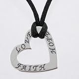 Double Sided Heart Shaped LOVE FAITH HOPE Affirmation Band Pendant in Sterling Silver on Black Satin Cord, 15