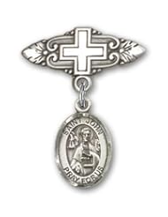 Sterling Silver Baby Badge with St. John the Apostle Charm and Badge Pin with Cross