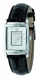 Emporio Armani Unisex Black Leather Strap Watch with a Silver Dial