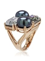 Perlaviva Anillo Bronze Cultured Pearl & Shell Doublet (Rosado / Negro)