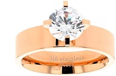 Stainless Steel Rose Gold Plated Round Cubic Zirconia 2 Carat Total Weight Engagement Ring