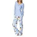 Nick & Nora&reg; Womens Knit Top/Fleece Pant Pajamas Set - Blue Fishing Ducks