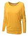 Doublju Women Long Dolman Sleeve Solid Color Boat Neck Top