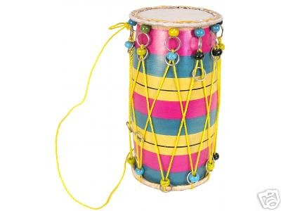 MusicalInstruments: Children's Colored Dholak Folk Drum from India