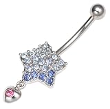 Sterling Silver, Stainless Steel and Crystal Star Belly Bar by Paris Hilton