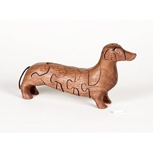 Wooden 3-D Puzzle - Dachshund with Bone Inside, Walnut by 