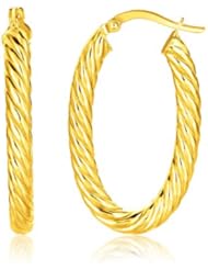 14K Yellow Gold Twisted Cable Oval Hoop Earrings