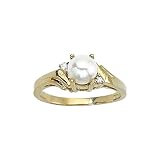 10K Yellow/White Gold 0.04 ct. Diamond and 7 x 5 MM Pearl Ring
