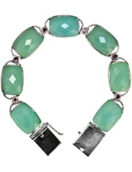 Sterling Silver Blue/Green Chalcedony Interlaced with Ruby Garnets Bracelet