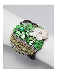 Flower Cotton Waxed Thread Dyed Mother of Pearl Bracelet In Brass
