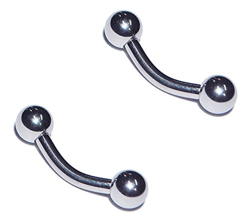 2x Pieces 14 16 Gauge 14g 16g 316L Stainless Steel Curved Bent Banana Barbell Nipple Tragus Navel Eyebrow Ring Earring 1/4 5/16 3/8 7/16 1/2 Inch Set of 2 (14g-1/4