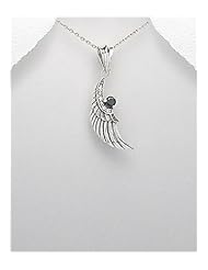 Angel Wings CZ Pendant Necklace In 92.5 Sterling Silver
