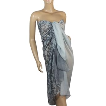 Polyester Vintage Style Wild Rose Garden Two Tone Sheer Long Scarf Shawl Sarong - Gray Mix