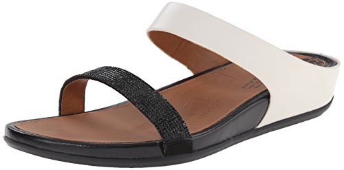 FitFlop Women's Banda Micro Crystal Slide Dress Sandal, Black/White, 6 M US