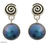 Pearl earrings, 'Hypnotic Blue' 0.5