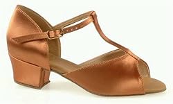 122C Delpfine Girls' Sandal with a 1.5" Cuban Heel in Flesh Satin (sizes Girls' 1 - Women's 8)