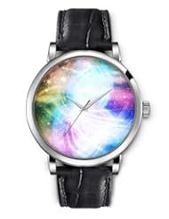 SPRAWL Aanalog Fashion Series Silver Ladies Watches of Genuine Black Leather Strap,Unique Wrist Watch for Women Girls Designed with Colorful wind