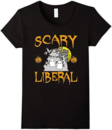 Women's [TRENDS] Scary Liberal Pumpkin Halloween T-shirt Large Black