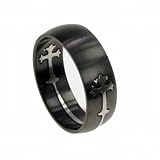 316LMatteBlackStainlessSteelCrossLaserCutRing-Size12