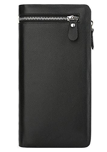 SAIERLONG Luxury Men's business zipper around wallets black Genuine Leather