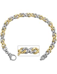 925 Solid Sterling Silver And 14K Gold Bracelet, Ladies Alternating Figure 8 Lin