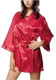 Classic Short Satin Robe with Satin Belt