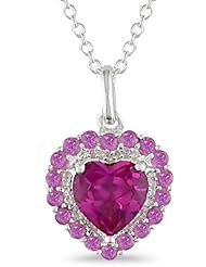 Sterling Silver 1/10 ctw Accent Diamond and Created Sapphire Pendant with Chain J-K,I3