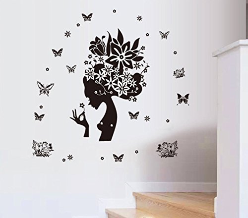 New Wayzon Pretty Butterfly Flower Fairy Girl Removable PVC Wall Sticker Home Decor Decals